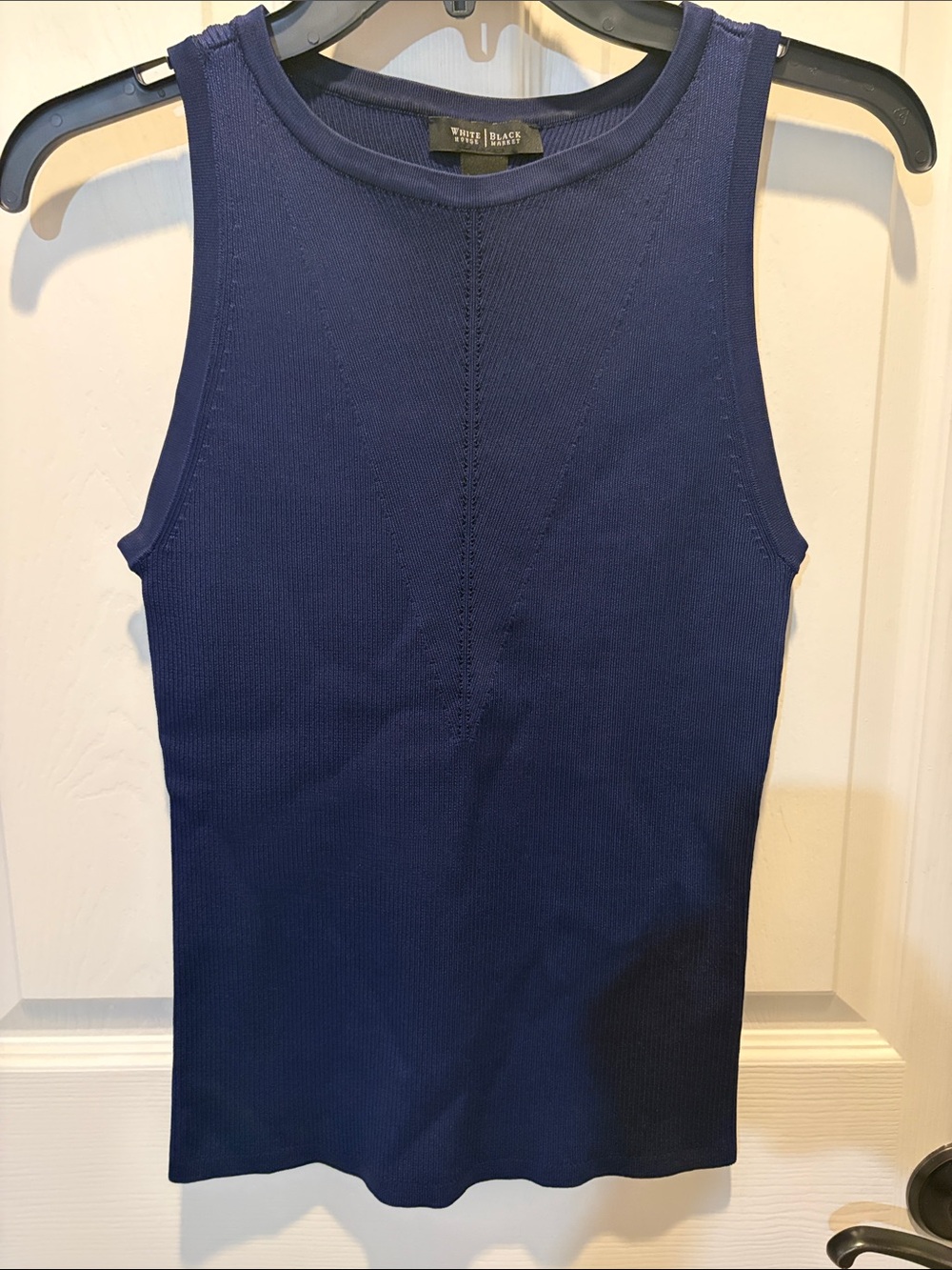 White House Black Market Navy Ribbed High-Neck Tank